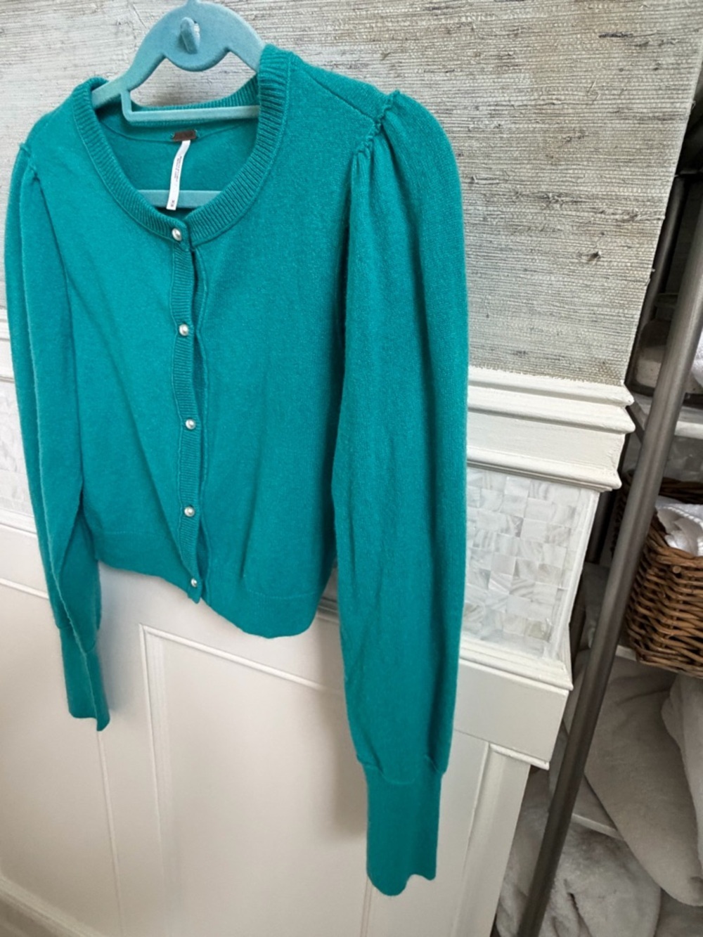 Medium Free People Pearl cashmere button cardigan sweater Teal Cropped - Picture 10 of 15